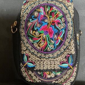Embroidered Black Crossbody Bag